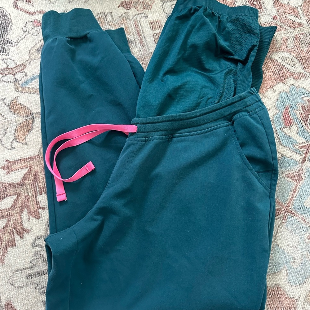 Figs Teal Joggers with Pink Accents